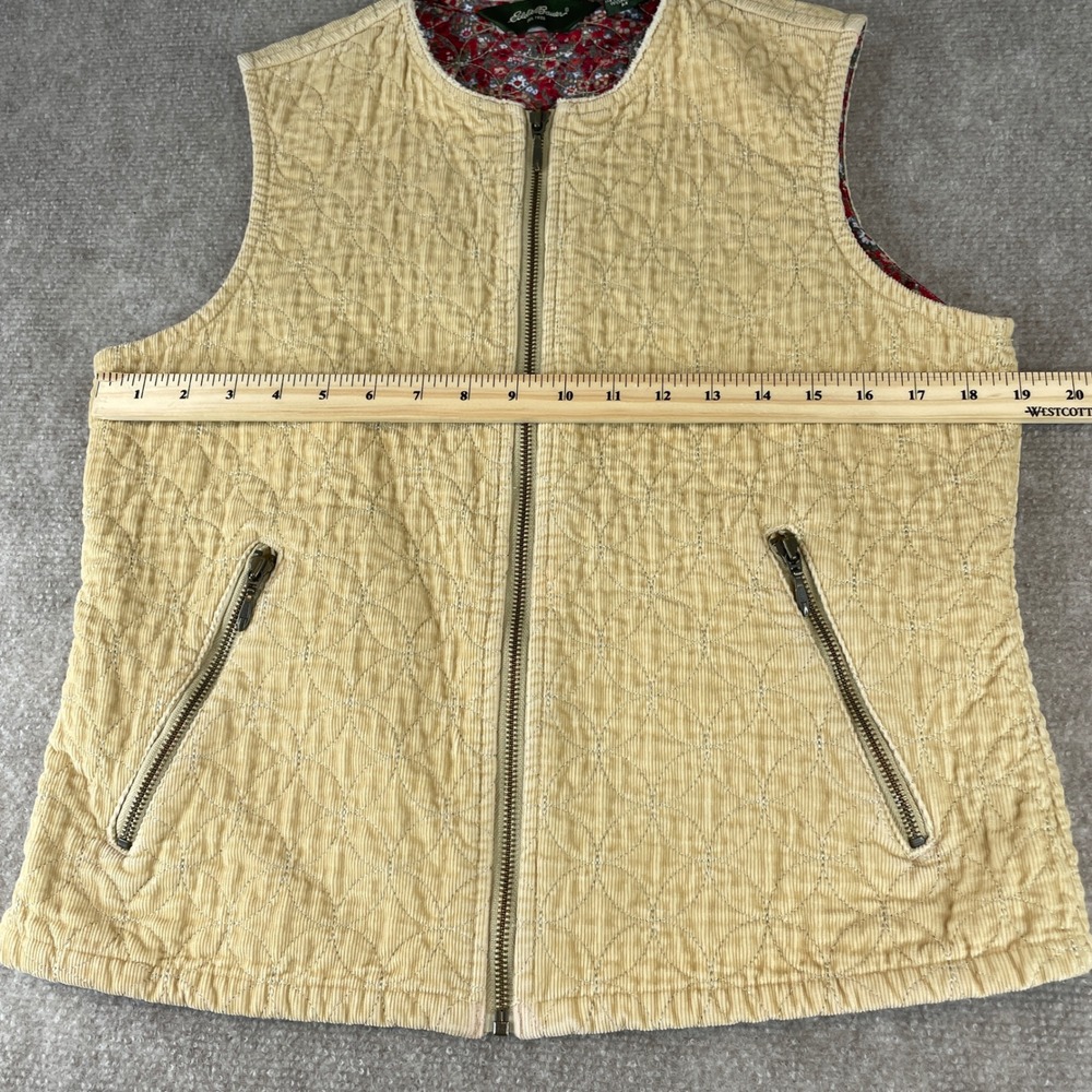 Eddie Bauer VTG Quilted Corduroy Vest Women S Beige Floral Lining Zip Pockets - Picture 9 of 14